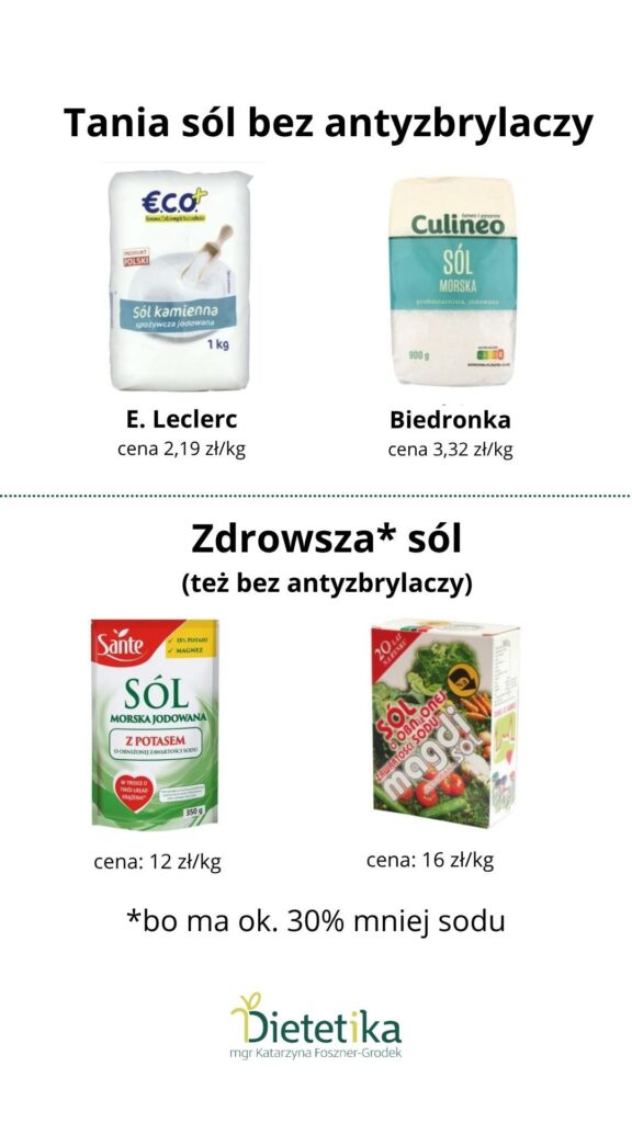 Sól bez antyzbrylaczy czy sól z obniżoną zawartością sodu